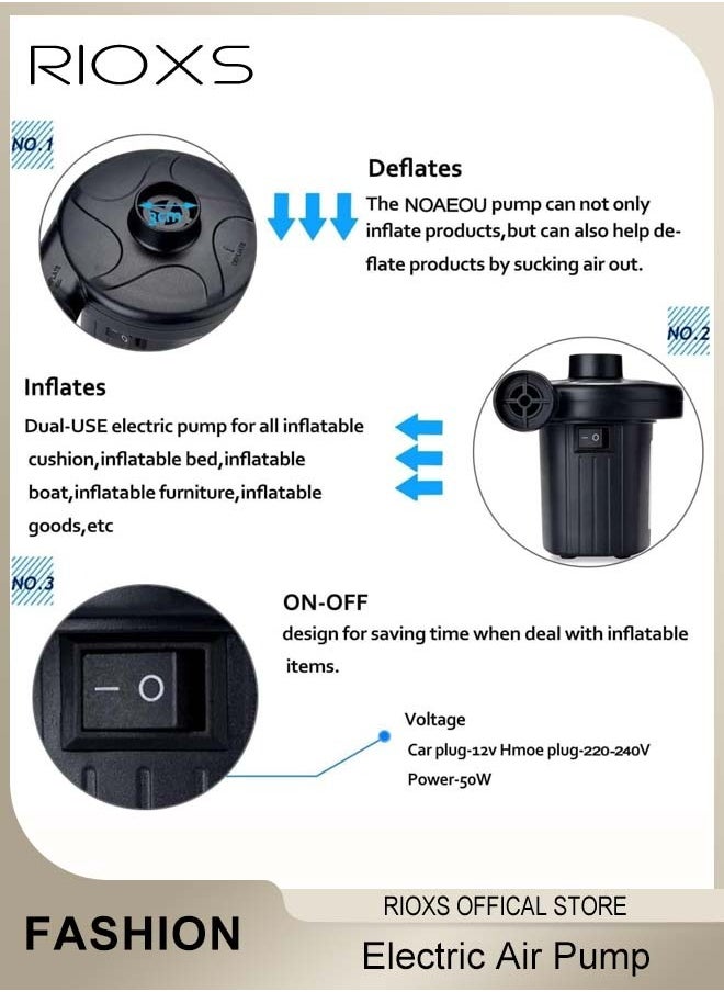RIOXS Electric Pump For Inflatables, Electric Balloon Pump With 3 Nozzles, Portable Blower Multi Nozzle Balloon Inflator, Air Mattress Pump, Quick Fill Inflator Deflator Air Pump, For Outdoor Camping Inflatable Boat Blow Up Pool Water Toy  - Image 2