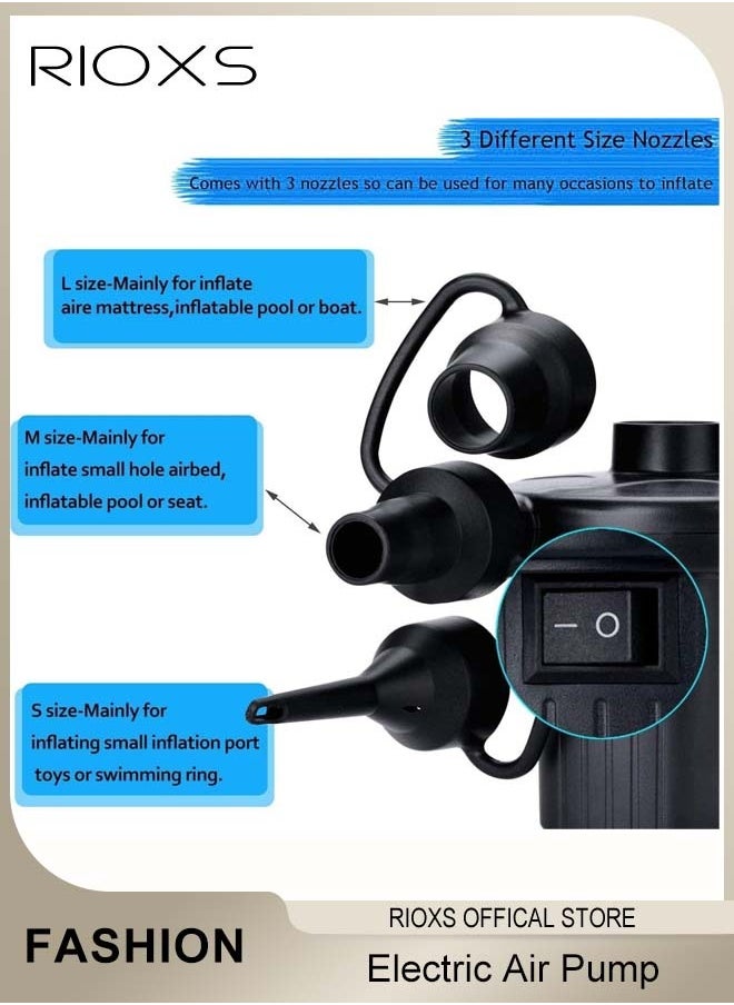 RIOXS Electric Pump For Inflatables, Electric Balloon Pump With 3 Nozzles, Portable Blower Multi Nozzle Balloon Inflator, Air Mattress Pump, Quick Fill Inflator Deflator Air Pump, For Outdoor Camping Inflatable Boat Blow Up Pool Water Toy  - Image 3