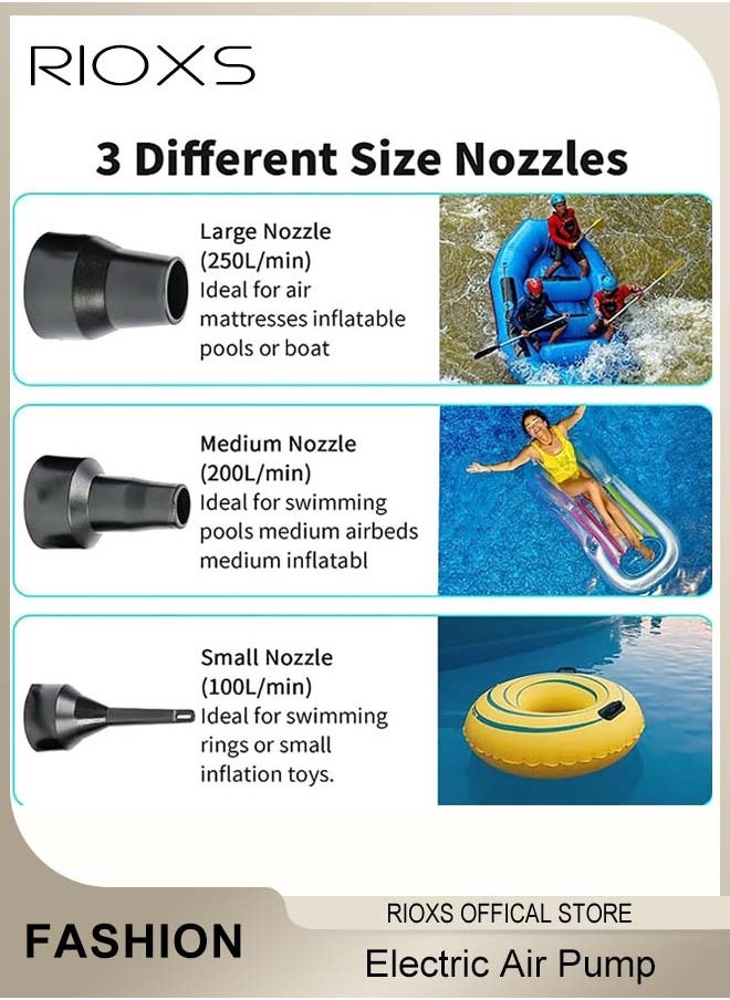 RIOXS Electric Pump For Inflatables, Electric Balloon Pump With 3 Nozzles, Portable Blower Multi Nozzle Balloon Inflator, Air Mattress Pump, Quick Fill Inflator Deflator Air Pump, For Outdoor Camping Inflatable Boat Blow Up Pool Water Toy  - Image 4