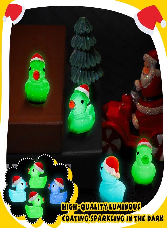 Queekay 96 Pcs Mini Christmas Resin Duck Luminous Tiny Ducks with Christmas Hats Glow in The Dark Figures for Xmas, Birthday Ornaments - Image 5