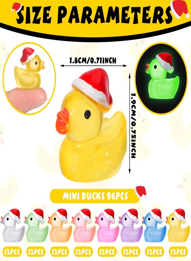 Queekay 96 Pcs Mini Christmas Resin Duck Luminous Tiny Ducks with Christmas Hats Glow in The Dark Figures for Xmas, Birthday Ornaments - Image 4