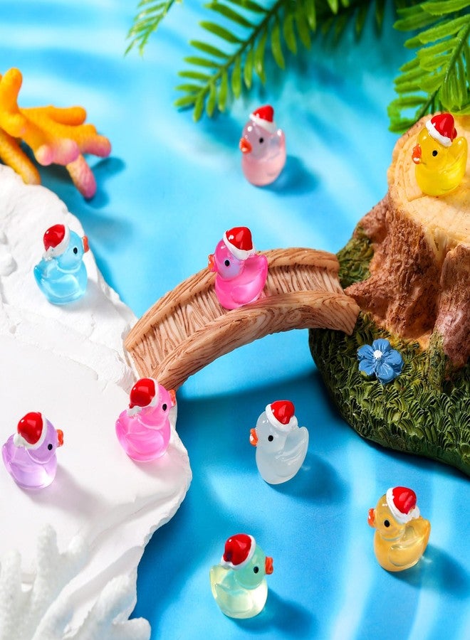 Queekay 96 Pcs Mini Christmas Resin Duck Luminous Tiny Ducks with Christmas Hats Glow in The Dark Figures for Xmas, Birthday Ornaments - Image 3