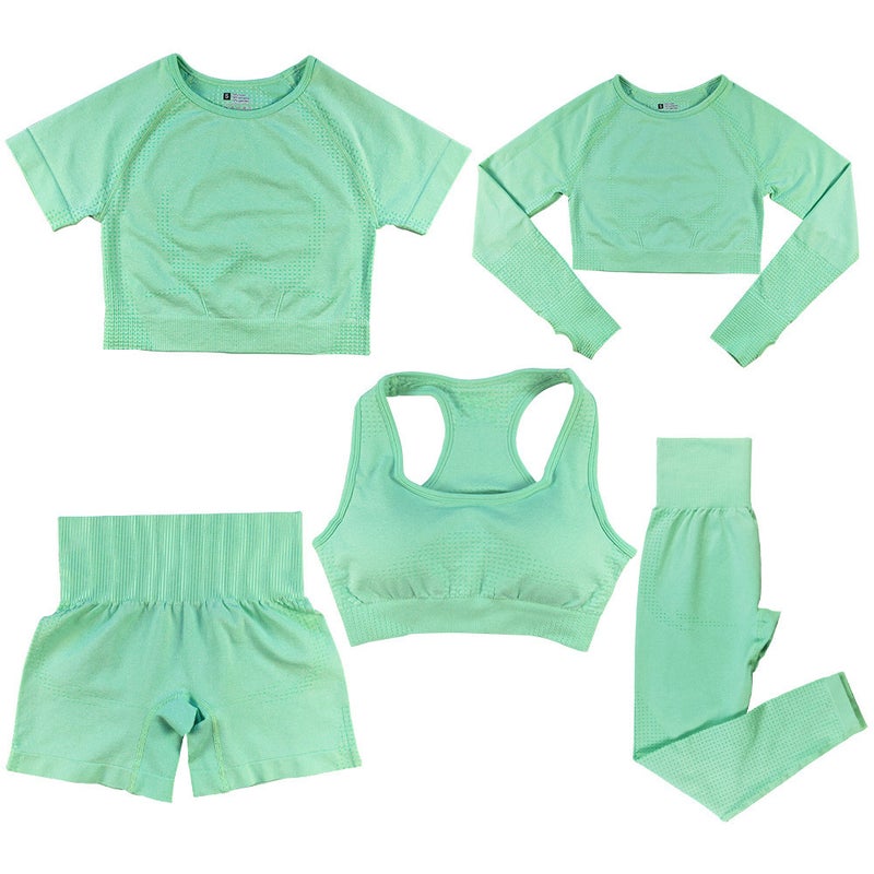 Nariele Womens Fitness Yoga Outfit 5-Piece Set fruit green