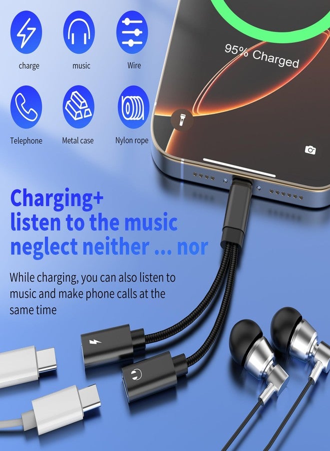 HOYULLI USB C Headphone Adapter(2in1)Dual Type C Charging Headset Splitter for Apple for iPhone 16 15 DAC Audio Cable Jack Dongle Fast Charging Earphone Port Converter for iPad Compatible for Samsung S25 Car - Image 3