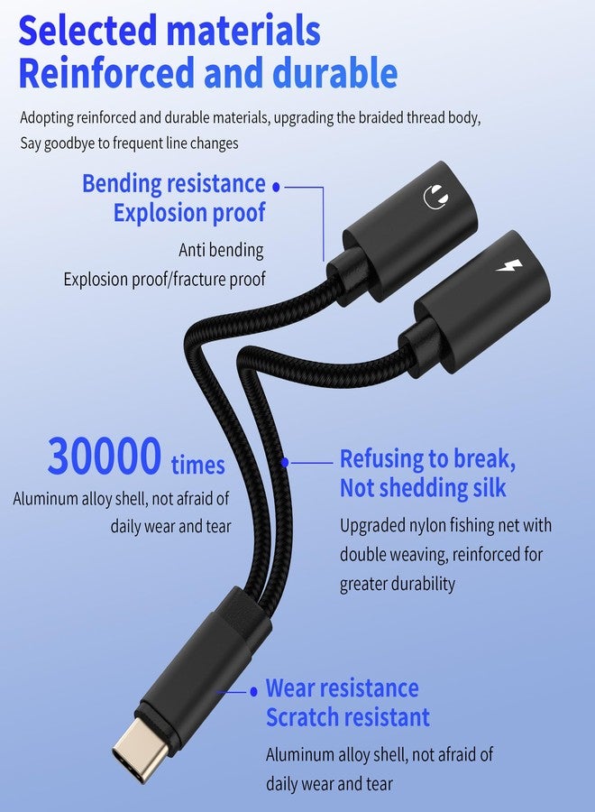 HOYULLI USB C Headphone Adapter(2in1)Dual Type C Charging Headset Splitter for Apple for iPhone 16 15 DAC Audio Cable Jack Dongle Fast Charging Earphone Port Converter for iPad Compatible for Samsung S25 Car - Image 5