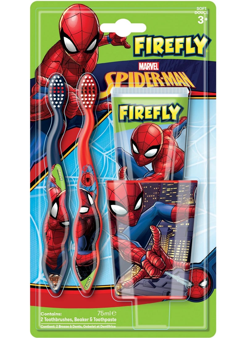 Firefly Marvel Spiderman 2 Toothbrushes + Toothpaste 75 ML + Cup, Cosmetic Set For Children - Image 1
