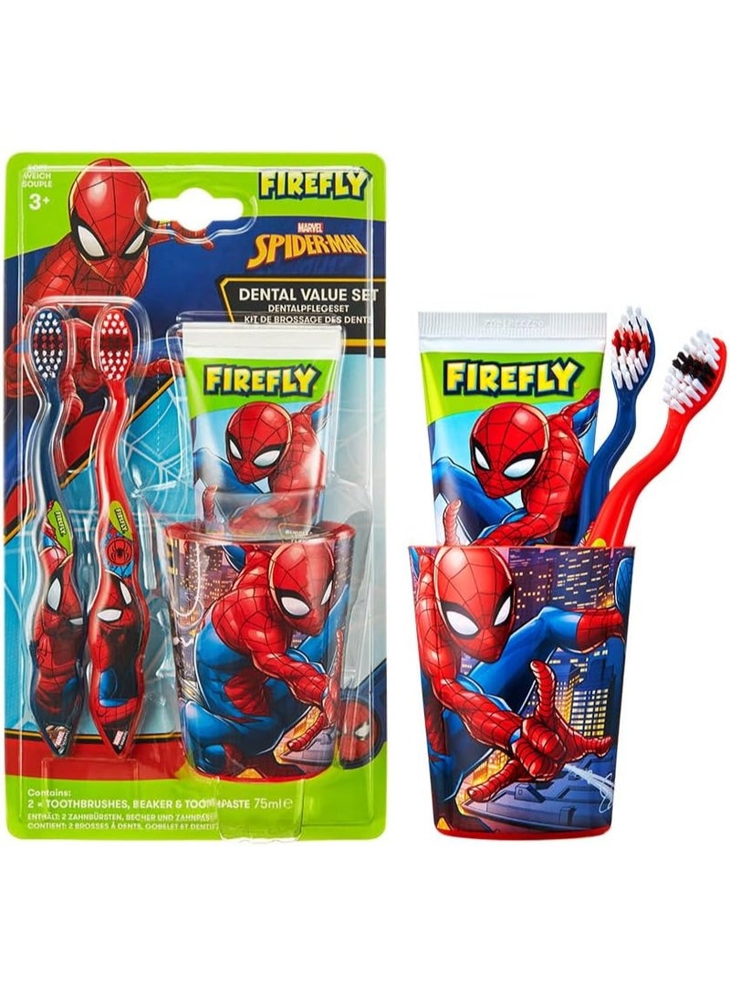 Firefly Marvel Spiderman 2 Toothbrushes + Toothpaste 75 ML + Cup, Cosmetic Set For Children - Image 2