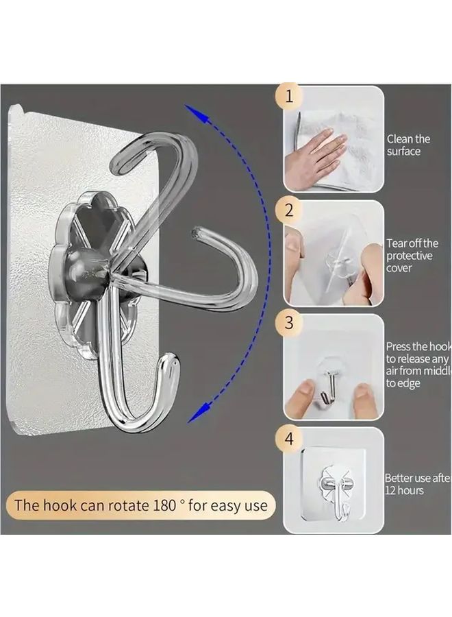 خطافات حائط لاصقة متعددة الألوان من الفولاذ المقاوم للصدأ، مقاومة للماء بتصميم زهري، لا حاجة للأدوات - Image 1