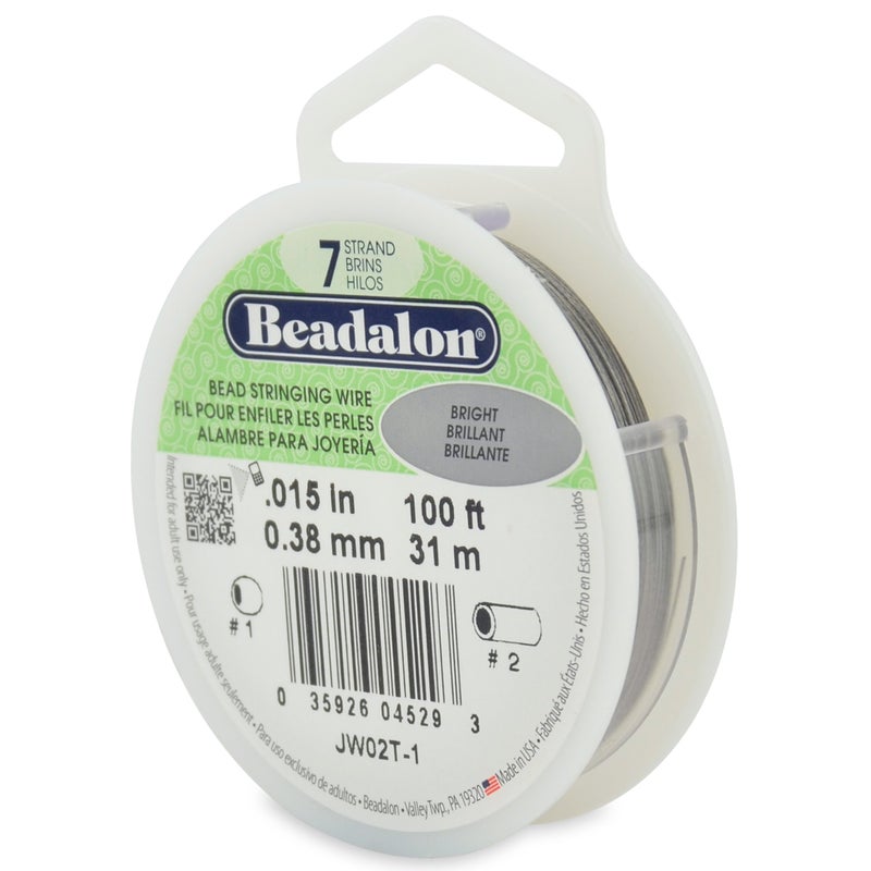 Beadalon 7 Strand Stainless Steel Bead Stringing Wire, 0.015 in / 0.38 mm, Bright, 100 ft / 31 m - Image 1