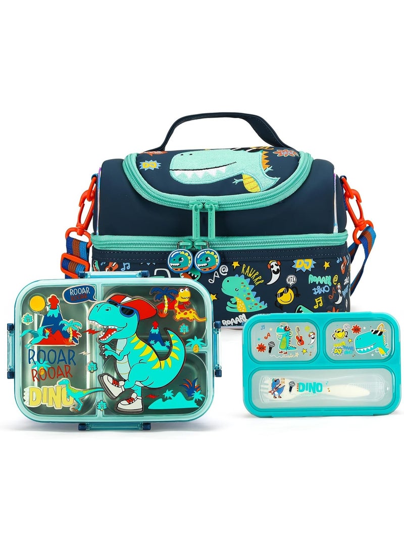 Lucky Kids Lunch Box Set with Insulated Bag, Bento Lunch Container & Utensils – Cute Cartoon Designs for Boys & Girls, Leakproof, BPA-Free, Easy to Carry School Lunch Kit - Image 1