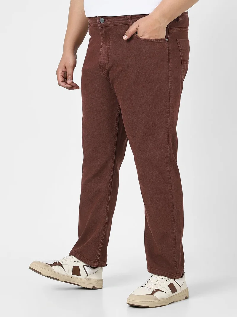 Urbano Fashion  Urbano Plus Men's Brown Straight Fit Washed Jeans Stretchable  | Best Price UAE