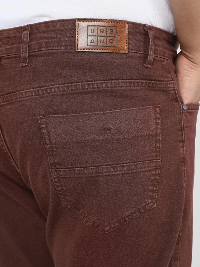 Urbano Fashion  Urbano Plus Men's Brown Straight Fit Washed Jeans Stretchable  | Best Price UAE