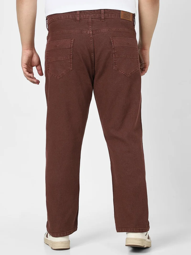 Urbano Fashion  Urbano Plus Men's Brown Straight Fit Washed Jeans Stretchable  | Best Price UAE