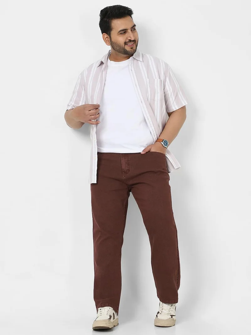 Urbano Fashion  Urbano Plus Men's Brown Straight Fit Washed Jeans Stretchable  | Best Price UAE