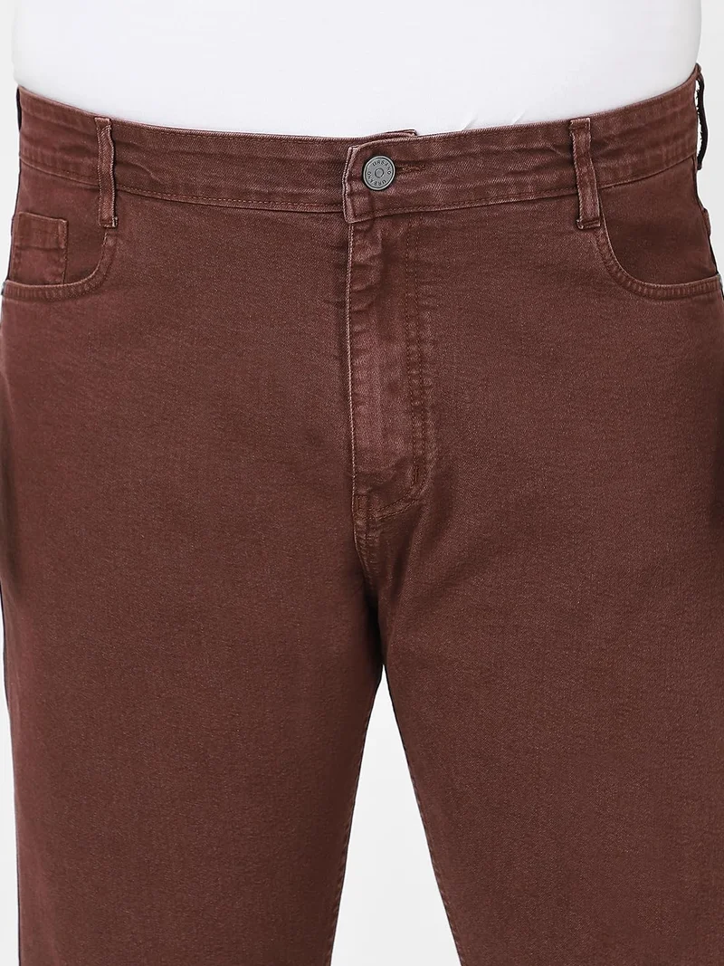 Urbano Fashion  Urbano Plus Men's Brown Straight Fit Washed Jeans Stretchable  | Best Price UAE