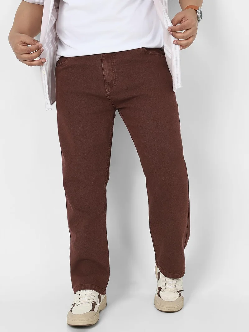 Urbano Plus Men's Brown Straight Fit Washed Jeans Stretchable