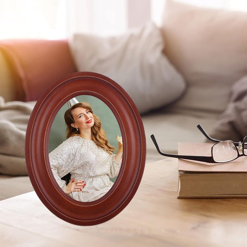 Wooden Oval Picture Frame 5x7 Inch Walnut Color Vintage Photo Holder for Home Decor Tabletop and Wall Mount Display - Image 5