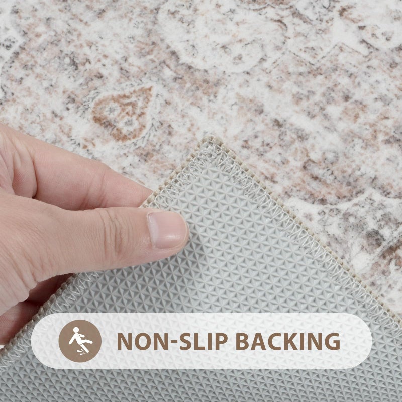 Uphome Bathroom Rugs Runner, Distressed Farmhouse Boho Light Khaki Bath Mat, Non Slip Washable Long Bath Rugs, Vintage Traditonal Soft Velvet Bathroom Runner for Bathtub Sink Shower, 18x47 inch - Image 3