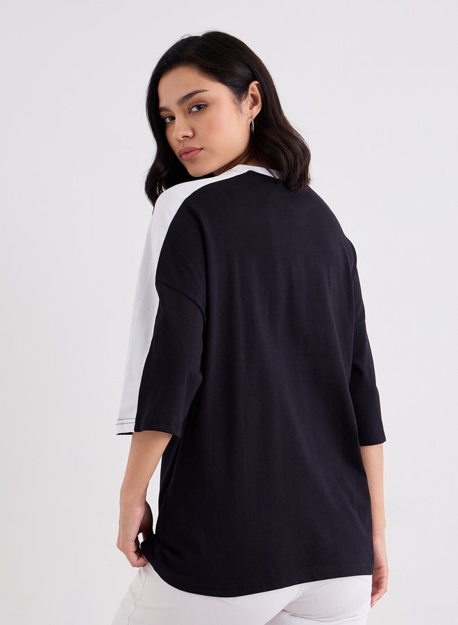 Styli Graphic Print Oversized T-Shirt with Piping Detail - Image 4