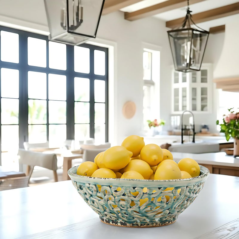 SIDUCAL Ceramic Fruit Bowl for Kitchen Counter,Decorative Fruit Basket with Holes, 10.43" Large Hollow Out Fruit Vegetable Holder Bowl for Table Decor, Blue - Image 5