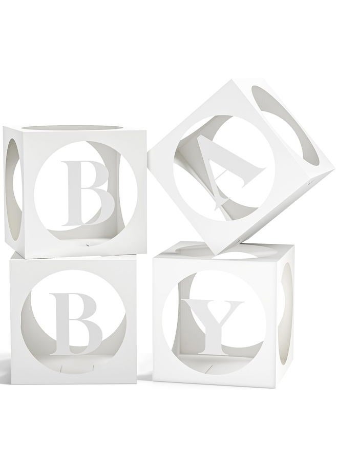 RYDDOY Baby Boxes with Letters for Baby Shower, White Clear Small Balloon Boxes with 4 Letter for Boy or Girl Gender Reveal Decorations, Baby Shower Decorations Blocks and Birthday Party Decor (4 Pcs) - Image 1