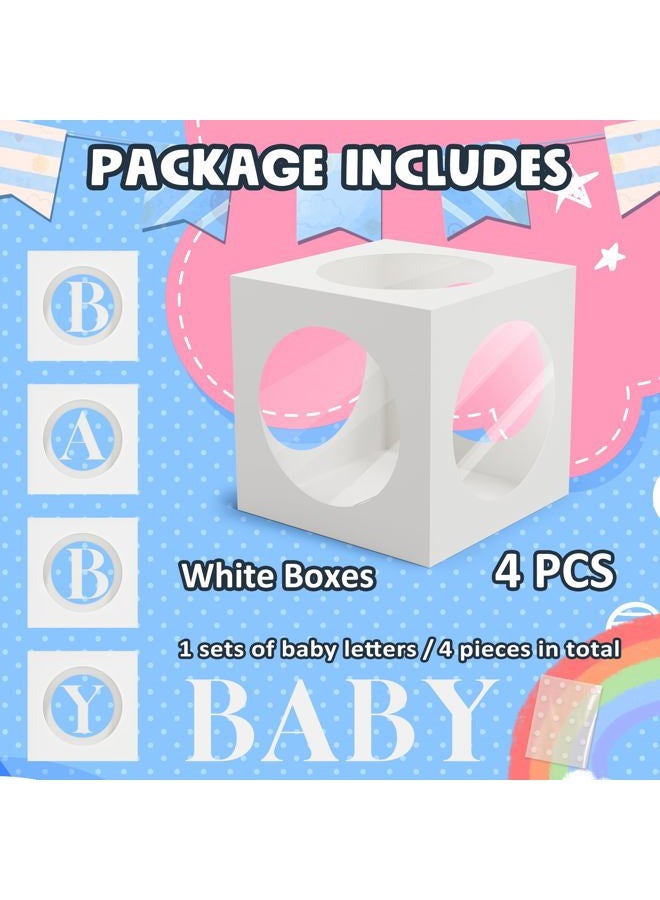 RYDDOY Baby Boxes with Letters for Baby Shower, White Clear Small Balloon Boxes with 4 Letter for Boy or Girl Gender Reveal Decorations, Baby Shower Decorations Blocks and Birthday Party Decor (4 Pcs) - Image 2