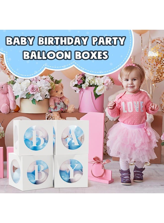 RYDDOY Baby Boxes with Letters for Baby Shower, White Clear Small Balloon Boxes with 4 Letter for Boy or Girl Gender Reveal Decorations, Baby Shower Decorations Blocks and Birthday Party Decor (4 Pcs) - Image 3