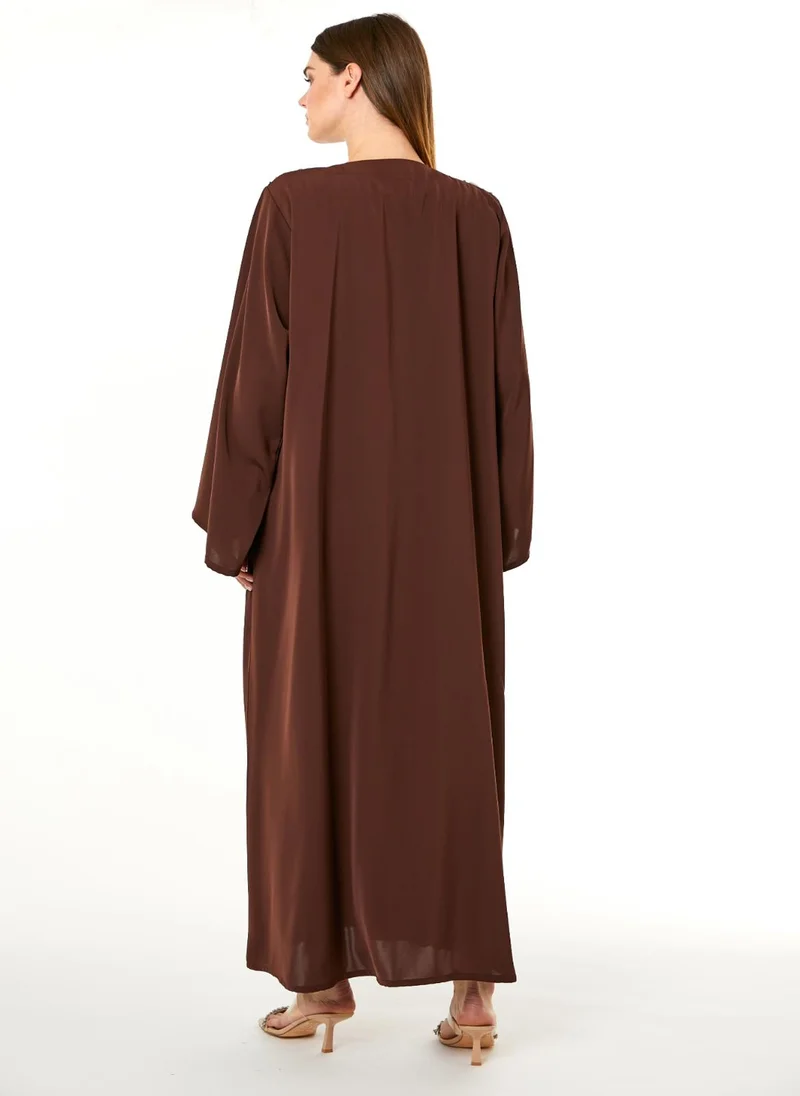 Moistreet Brown Korean Nida Hand Embellished Abaya