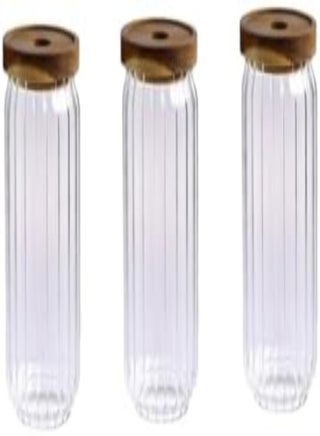 AKDC 3Set Of Glass Jars With Acacia Lid, Ideal Spice Jars Air Tight Wood Lids. Kitchen Canisters Perfect For Storage Especially Storing Dry Ingredients, Ideal Spice Jars (600Ml)