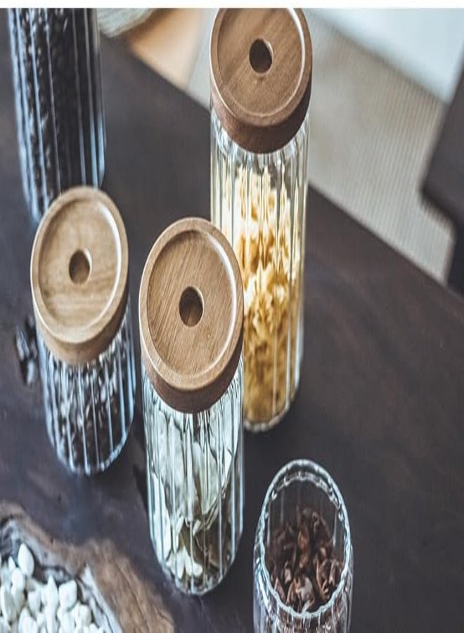 AKDC  3Set Of Glass Jars With Acacia Lid, Ideal Spice Jars Air Tight Wood Lids. Kitchen Canisters Perfect For Storage Especially Storing Dry Ingredients, Ideal Spice Jars (600Ml) - Image 3
