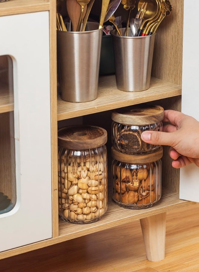 AKDC  3Set Of Glass Jars With Acacia Lid, Ideal Spice Jars Air Tight Wood Lids. Kitchen Canisters Perfect For Storage Especially Storing Dry Ingredients, Ideal Spice Jars (600Ml) - Image 2