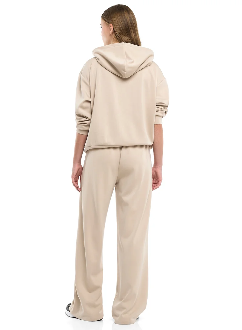 victor and jane 2 Piece Set- Beige Zip-Up Hoodie &amp; Wide-Leg Trousers Set