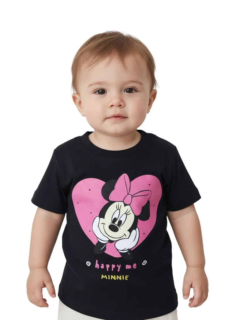 ديزني Disney Minnie Mouse Happy Me Graphic T-Shirt for Toddlers | Heart Print Casual Crew Neck Tee