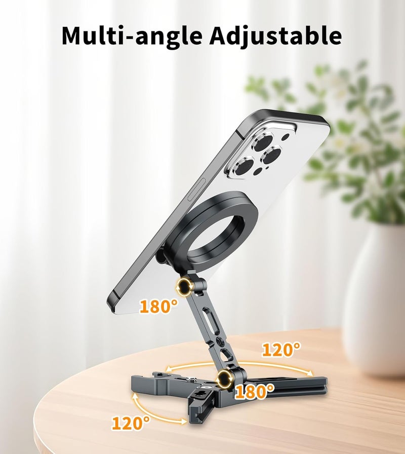 TONEOF Magnetic Phone Tripod Stand, 3 in 1 Aluminum Foldable Strong Magnetic Phone Holder with Standard 1/4 Screw Hole&Cold Shoe Mount, Smartphone TripodHead for Hand,Desk and Tripod for All Phones - Image 4