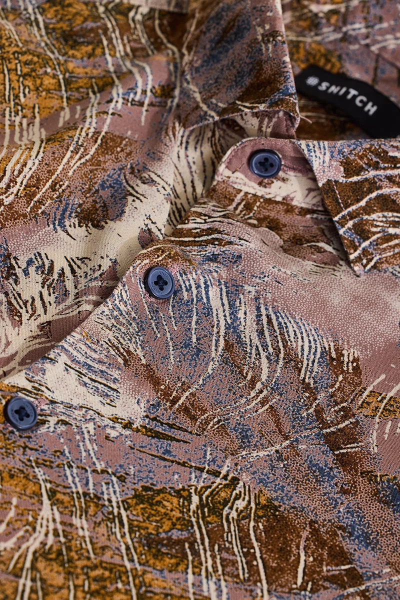 SNITCH Mauve Abstract Slim Fit Shirt