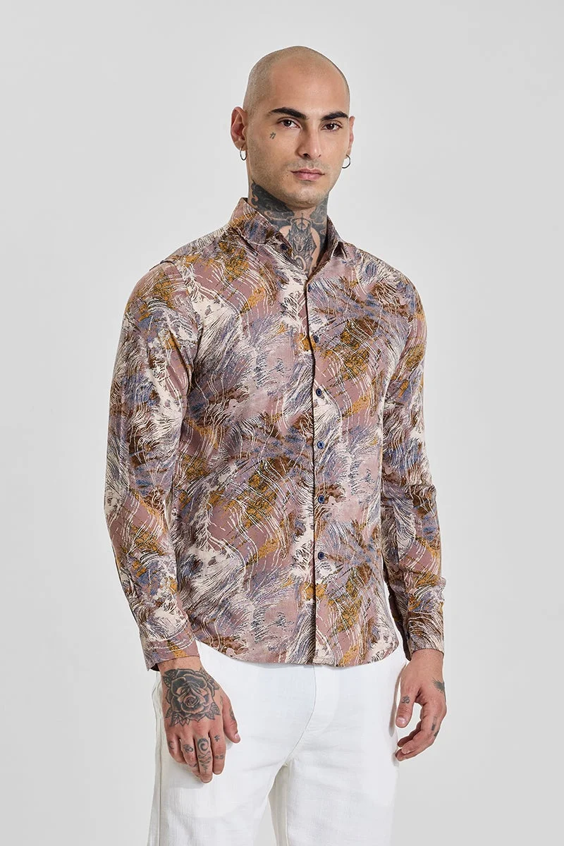 SNITCH Mauve Abstract Slim Fit Shirt