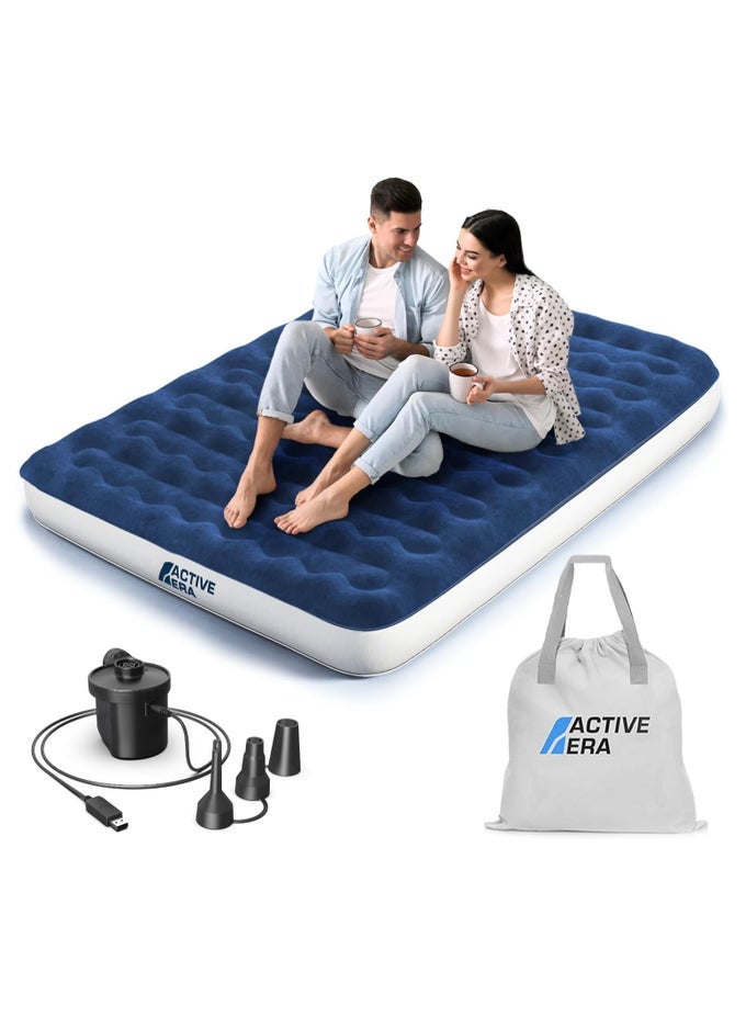 LUXURY INFLATABLE MATTRESS WITH USB RECHARGEABLE PUMP , KING SIZE AIR TRAVEL BAG, PORTABLE CHARGING CABLE AND FOOT