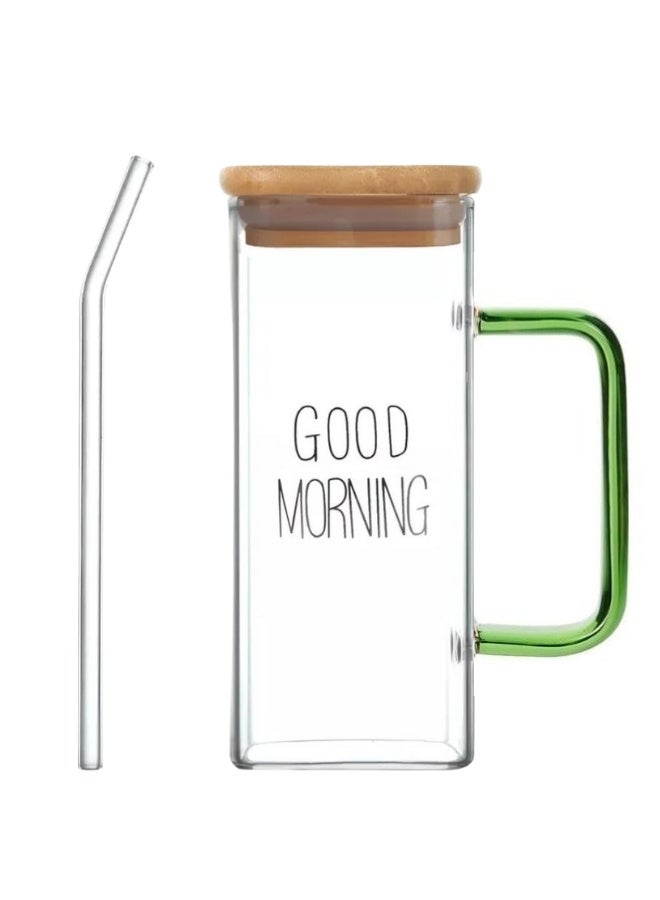 هابي هوم أكواب قهوة زجاجية مع أغطية وقشة سعة 400 مل، أكواب شرب للعصائر والمشروبات المثلجة والكوكتيلات والمنزل والسفر (متعدد الألوان) (عبوة من قطعة واحدة) - Image 1