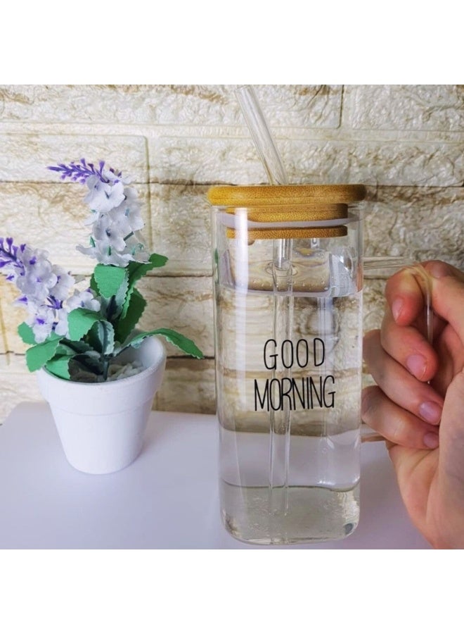 هابي هوم أكواب قهوة زجاجية مع أغطية وقشة سعة 400 مل، أكواب شرب للعصائر والمشروبات المثلجة والكوكتيلات والمنزل والسفر (متعدد الألوان) (عبوة من قطعة واحدة) - Image 2