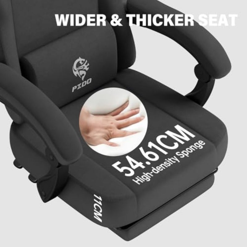 Gaming chairs for adults: ergonomic computer chair with footrest, chaise gamer reclining PC chair featuring headrest and lumbar support, ideal for teens and kids, black fabric, 350 lbs capacity - Image 5
