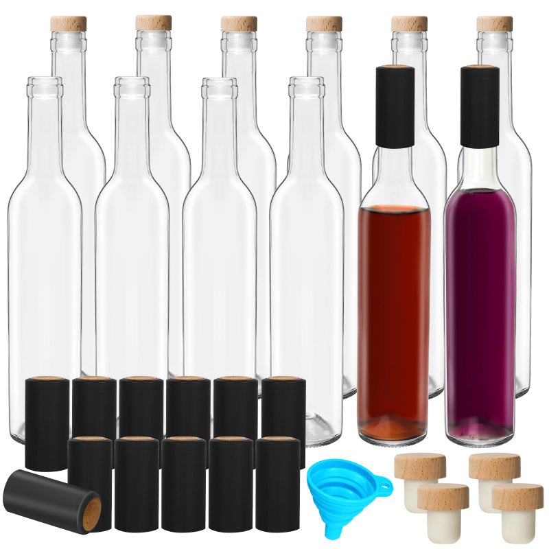 DHSBTLS 12 Pack 500 ml16 oz Clear Glass Bottles With Wooden Cork Lids  Seal Shrink Capsules Caps Home Brewing  Juicing Bottles For Bordeaux Wine Beverage Sparkling Wine Kefir Decor