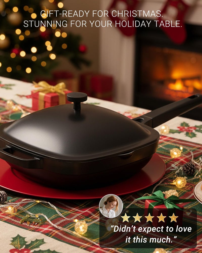 USELUCK 10.5 Inch(3.8QT) Ceramic Pan with Lid,Non Stick Frying Pans Cast Aluminum Deep SautÃ© Pans,Ti-Ceramic Non Toxic Pix Pan with Wooden Spatula and Scrubber-Midnight Hearth - Image 2