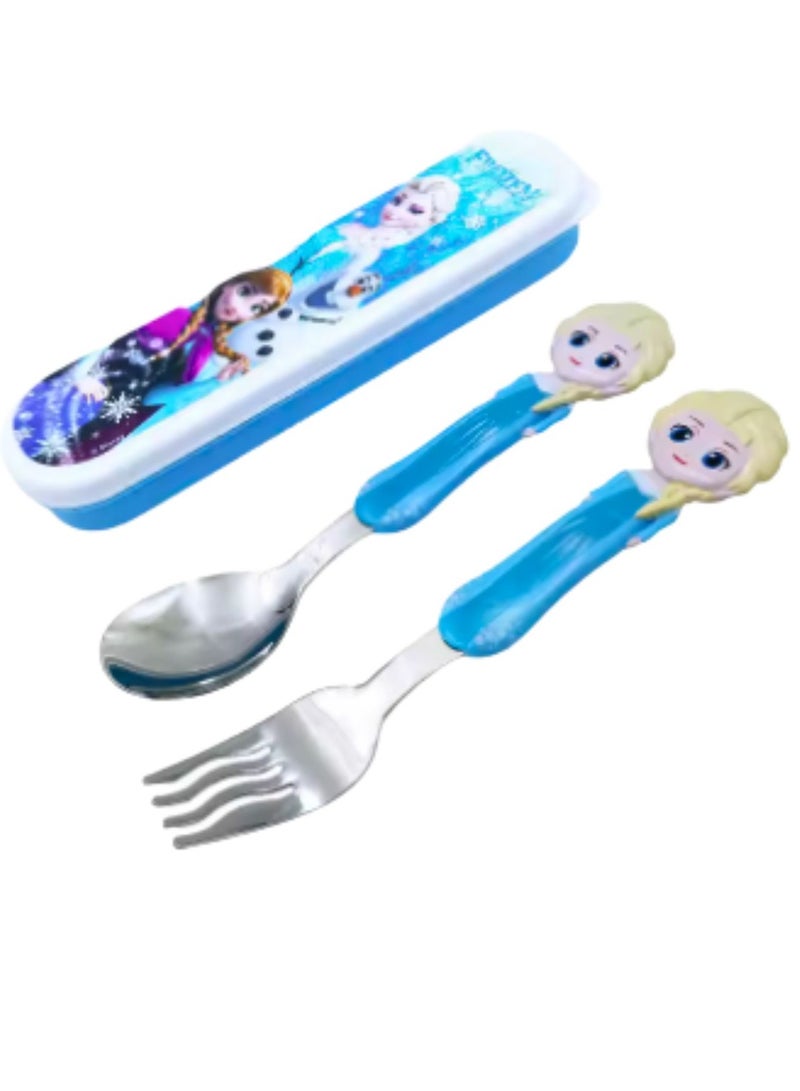Disney مجموعة أدوات مائدة سفر للأطفال مكونة من ملعقة وشوكة معدنية مع شخصية كرتونية ثلاثية الأبعاد (ELSA) - Image 2