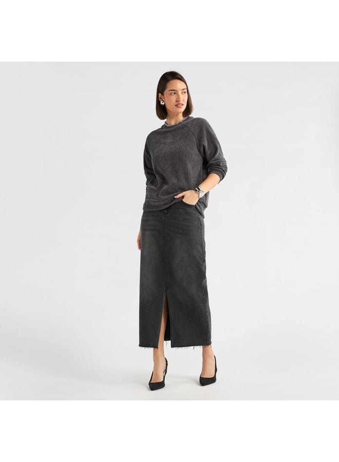 Splash FAV Textured Round Neck Sweatshirt with Raglan Sleeves  - Image 2