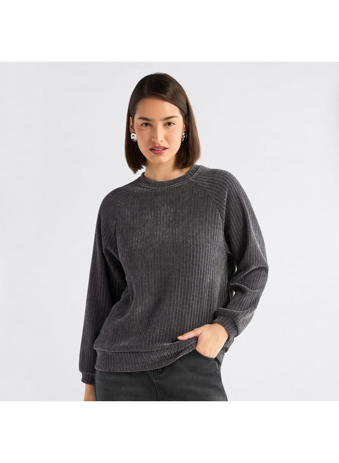 Splash FAV Textured Round Neck Sweatshirt with Raglan Sleeves  - Image 1