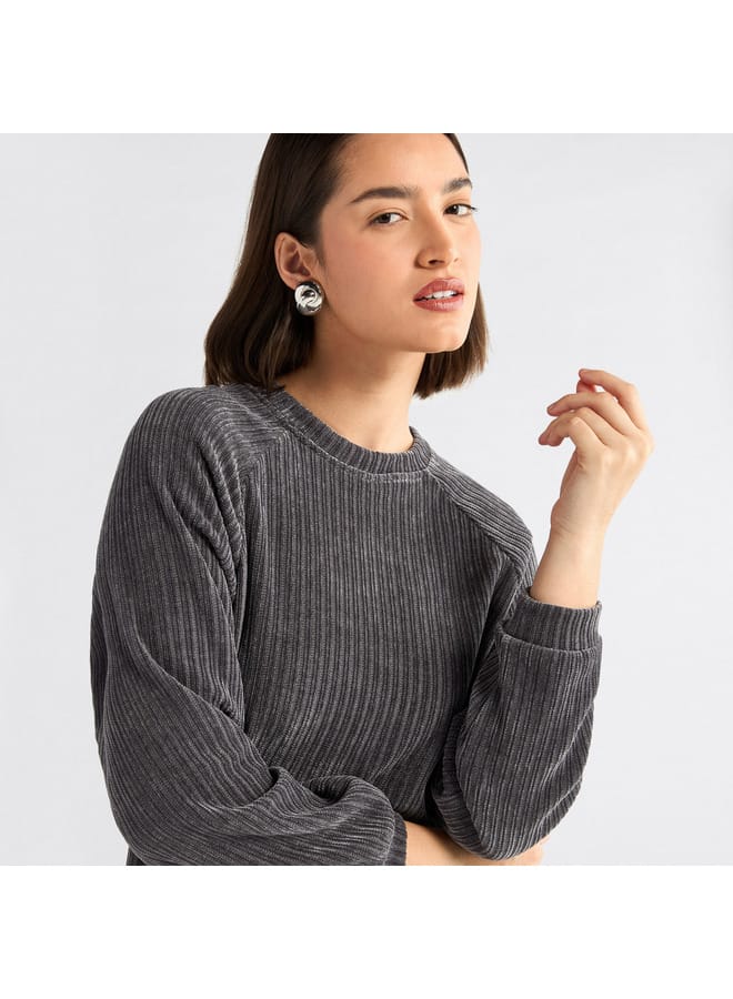 Splash FAV Textured Round Neck Sweatshirt with Raglan Sleeves  - Image 4