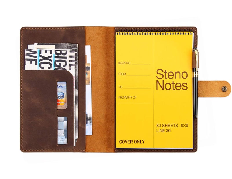 Robrasim Leather Cover for 6"x9" Steno Notebook, Leather Folio Cover Compatible with 6x9 Spiral Steno Pads, A5 Notebook Organizer with Pen Loop - Brown - Image 1