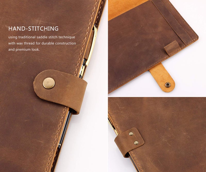 Robrasim Leather Cover for 6"x9" Steno Notebook, Leather Folio Cover Compatible with 6x9 Spiral Steno Pads, A5 Notebook Organizer with Pen Loop - Brown - Image 5