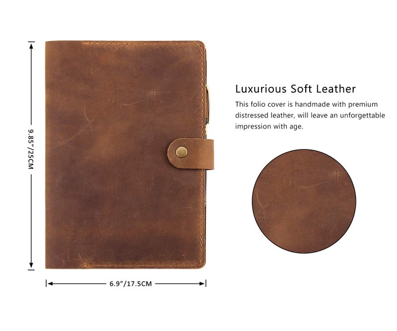 Robrasim Leather Cover for 6"x9" Steno Notebook, Leather Folio Cover Compatible with 6x9 Spiral Steno Pads, A5 Notebook Organizer with Pen Loop - Brown - Image 2