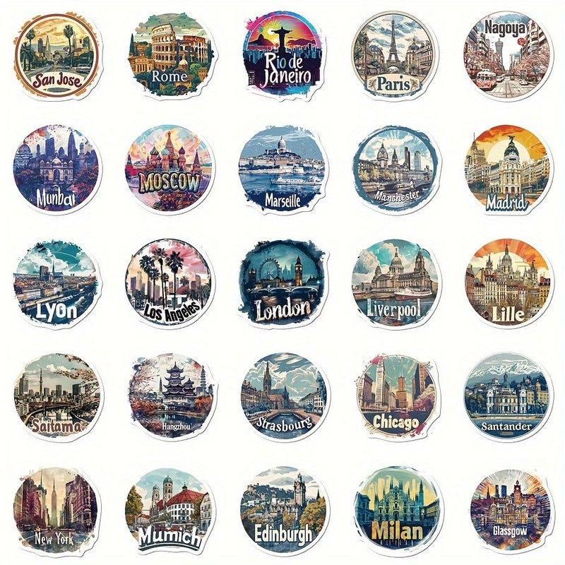 50 Sheets City Scenery Decorative Stickers for Scrapbook Journal Phone Case Laptop Mug - Image 4